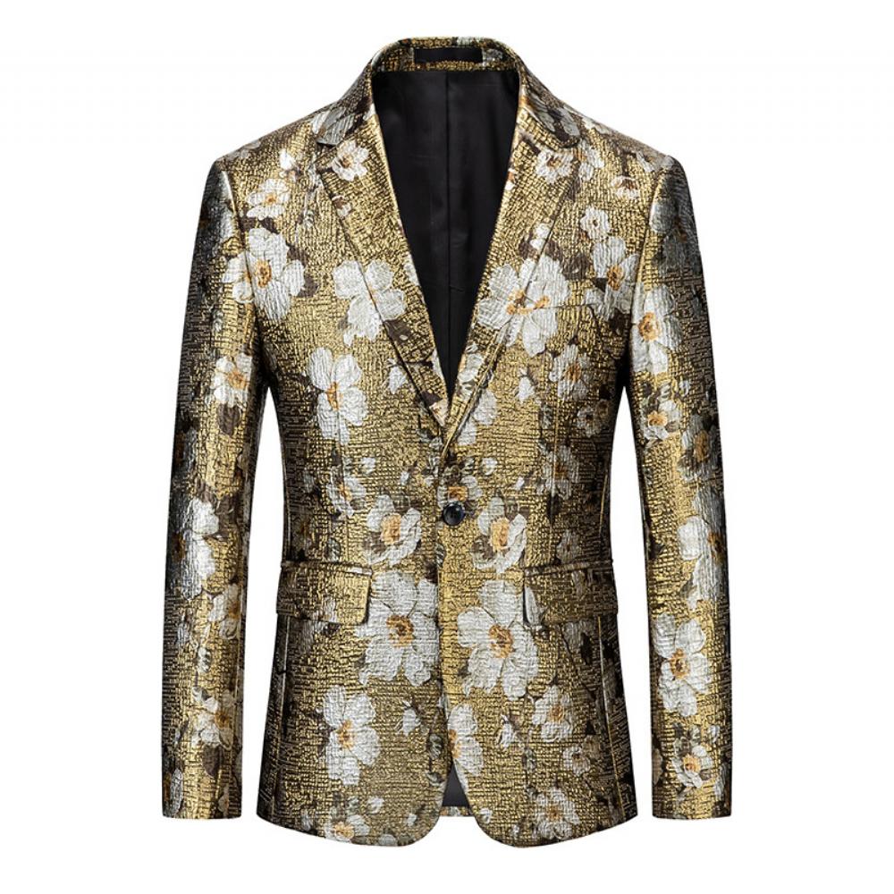 2023 Golden Flower Western Fitted Takki Kultakukkia Painettu Puku Top Jacket Miesten