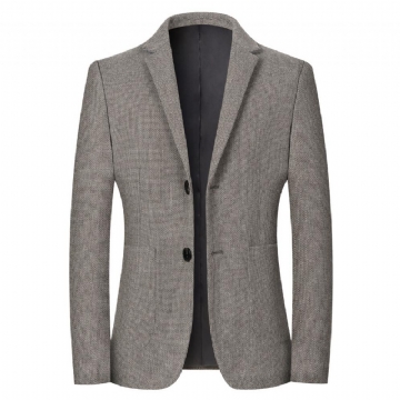 Ei Halkeamaa Pyöreä Helma Ruudullinen Slim Fit Kevät Syksy Ruskea Läppä Dig Pocket Rento Puku Kaulus Miesten Vaatteet