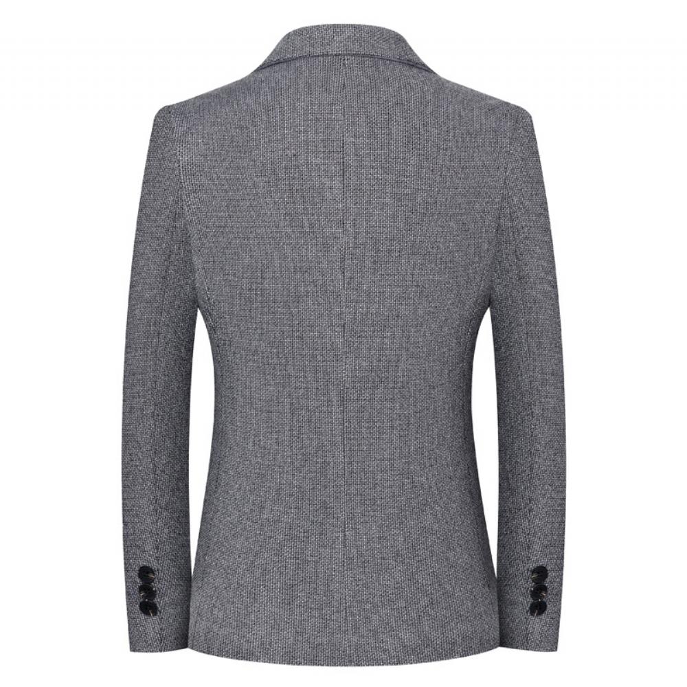 Ei Halkeamaa Pyöreä Helma Ruudullinen Slim Fit Kevät Syksy Ruskea Läppä Dig Pocket Rento Puku Kaulus Miesten Vaatteet