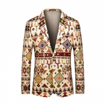 Etniseen Tyyliin Rento Puku Isokokoinen Yksinappikuvio Business Casual Top Miesten