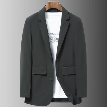 Kevät Syksy Rento Kevään Syksyn Yksivärinen Slim Fit Puku Kaulus Ei Halkeamaa Suora Helma Taskuläppä Dig Pocket Miesten