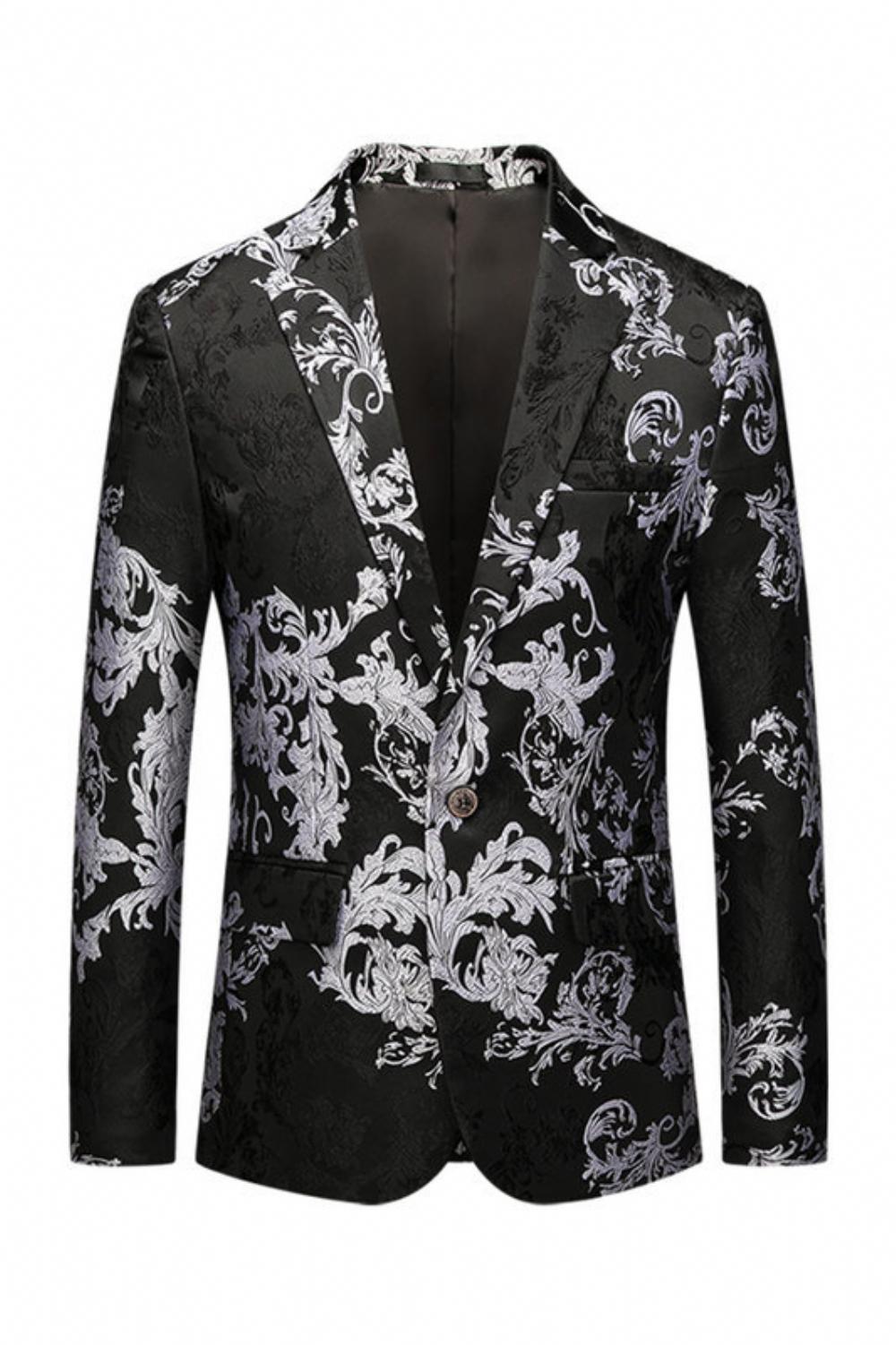 Miesten Business Casual Suit Jacquard Puku Takki Rento Top