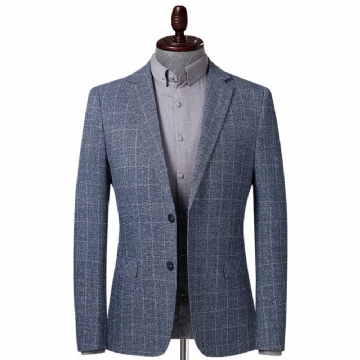 Puku Kevät Syksy Miesten Rento Slim Fit Sininen Harmaa Ruudullinen Takki