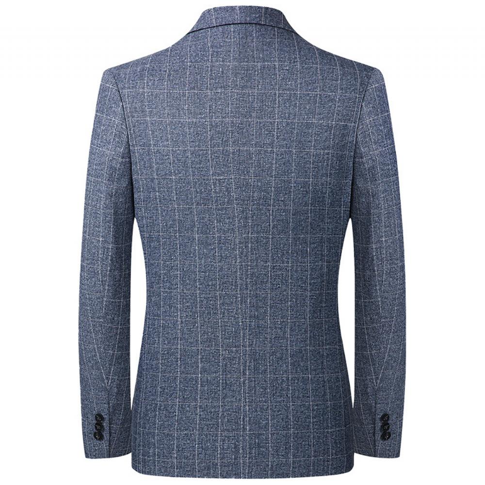 Puku Kevät Syksy Miesten Rento Slim Fit Sininen Harmaa Ruudullinen Takki