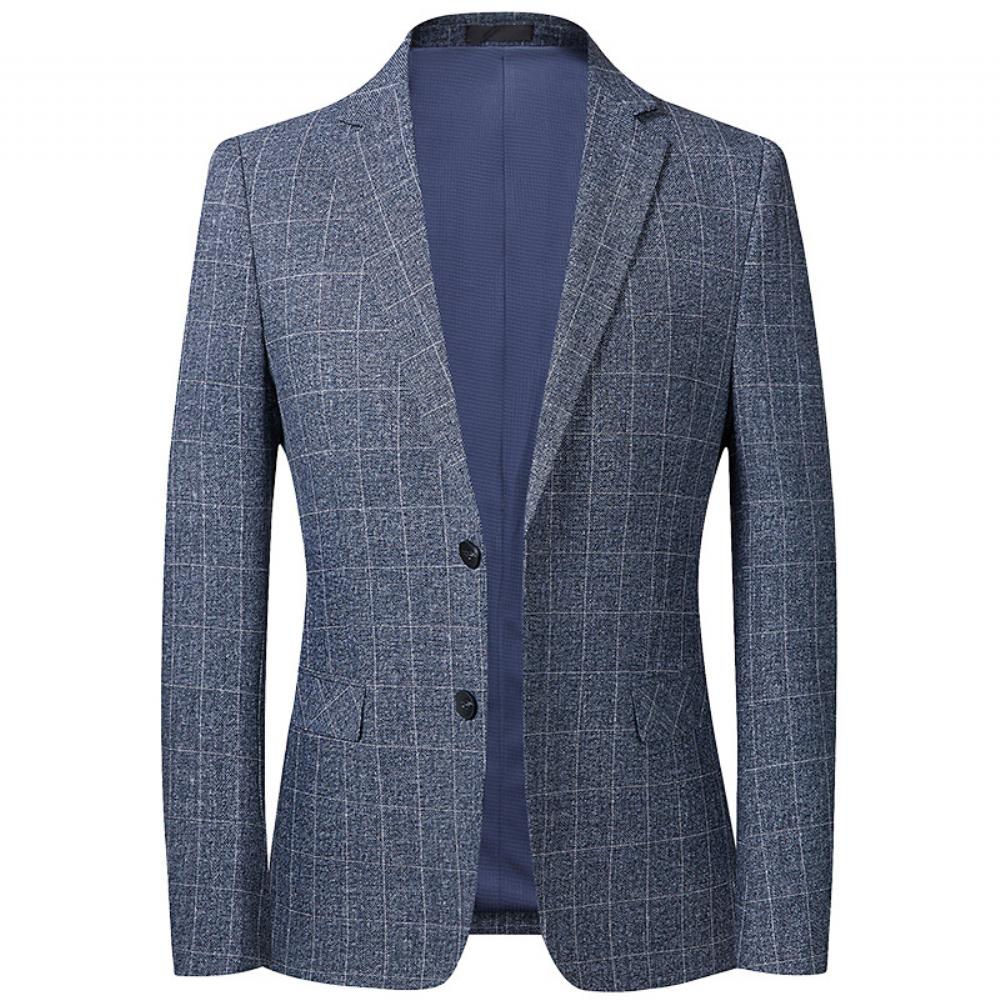 Puku Kevät Syksy Miesten Rento Slim Fit Sininen Harmaa Ruudullinen Takki