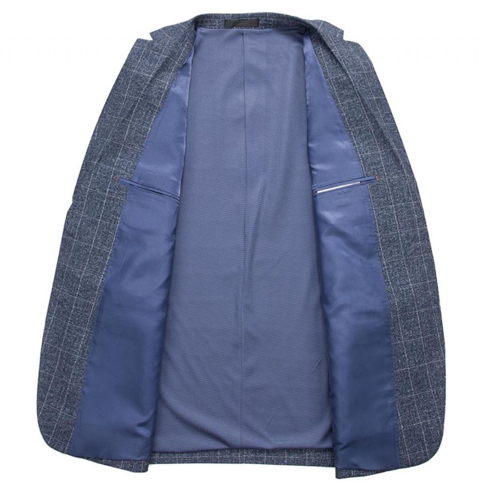 Puku Kevät Syksy Miesten Rento Slim Fit Sininen Harmaa Ruudullinen Takki