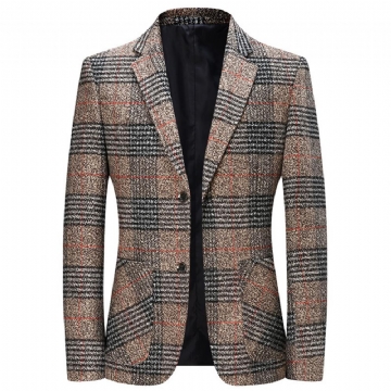 Puku Miesten Syksyn Talven Business Casual Ruudullinen Villainen Pukutakki