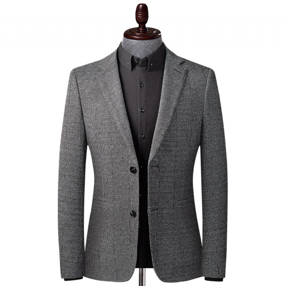Syksy Talvi Joustava Houndstooth Puku Miehille Keski-ikäinen Slim Fit Ei-rauta Villa Rento