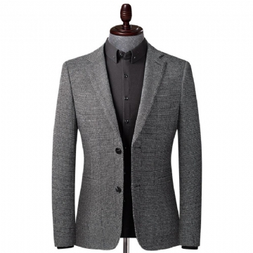 Syksy Talvi Joustava Houndstooth Puku Miehille Keski-ikäinen Slim Fit Ei-rauta Villa Rento