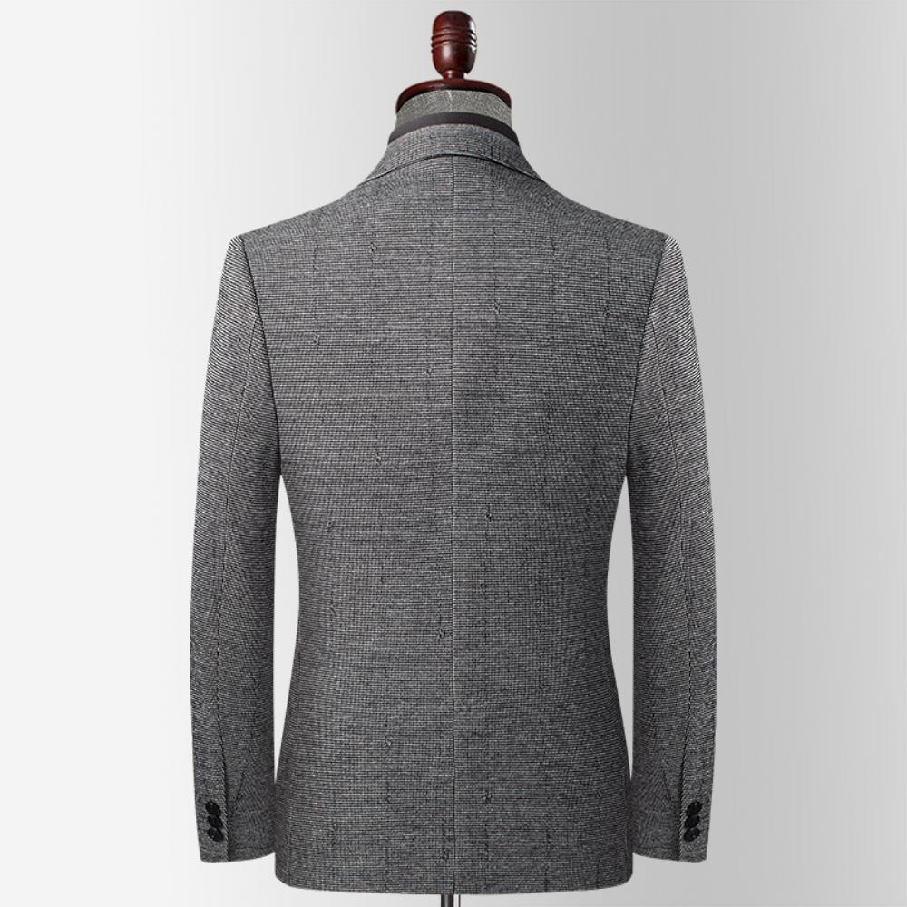 Syksy Talvi Joustava Houndstooth Puku Miehille Keski-ikäinen Slim Fit Ei-rauta Villa Rento