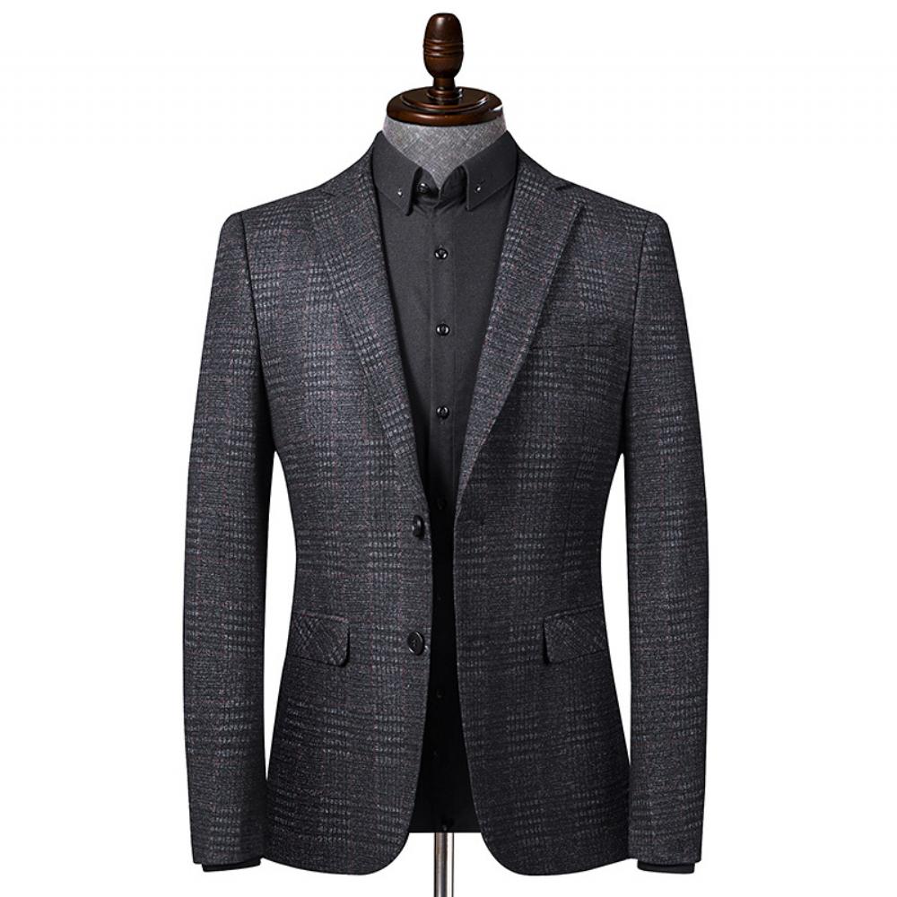 Syksy Talvipuku Miesten Neulottu Stretch-ruudullinen Puku Slim Fit Rento Toppi
