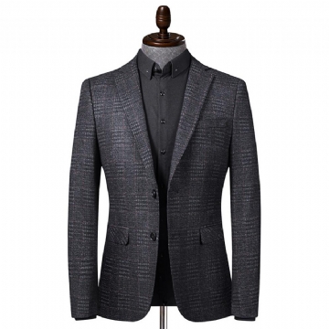 Syksy Talvipuku Miesten Neulottu Stretch-ruudullinen Puku Slim Fit Rento Toppi