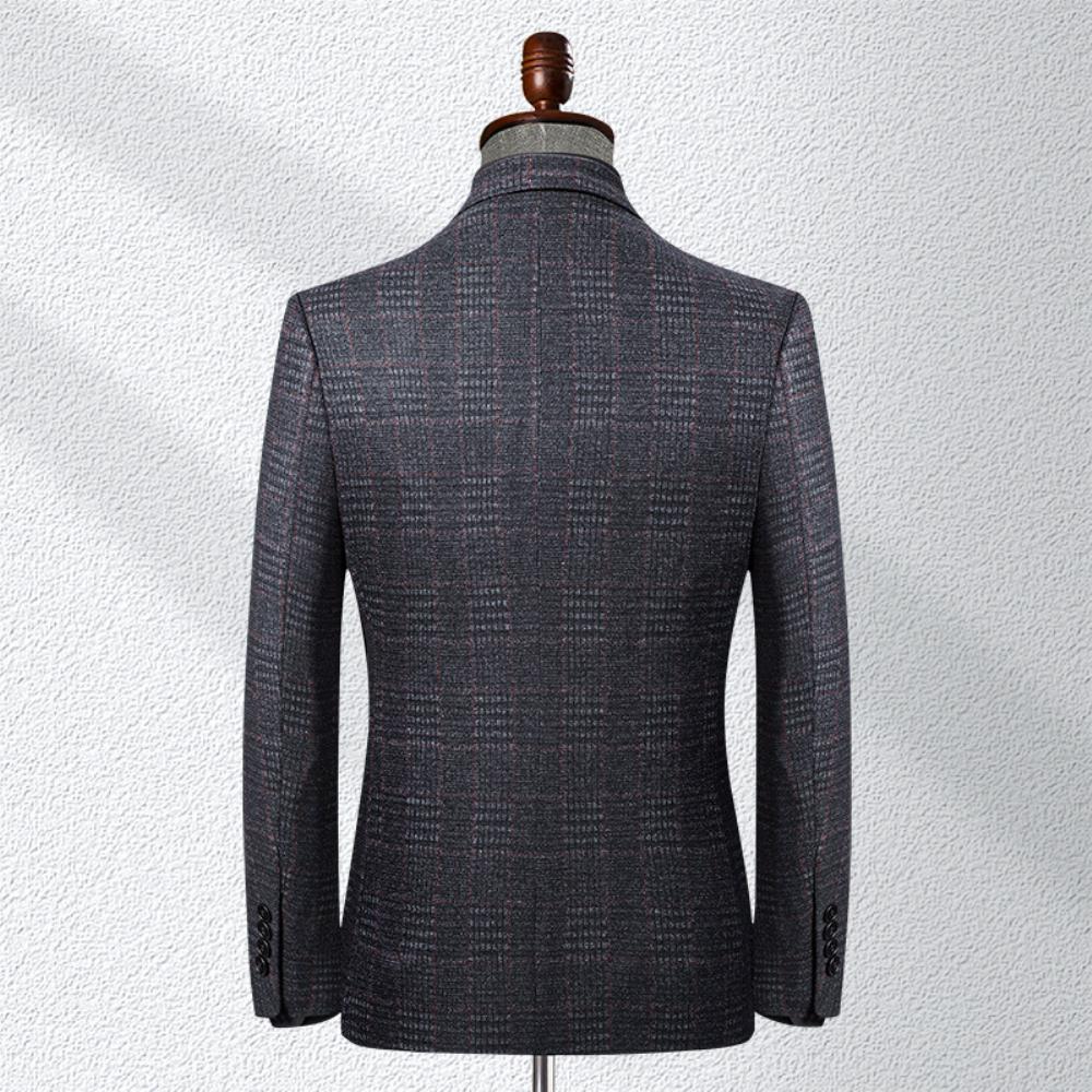 Syksy Talvipuku Miesten Neulottu Stretch-ruudullinen Puku Slim Fit Rento Toppi