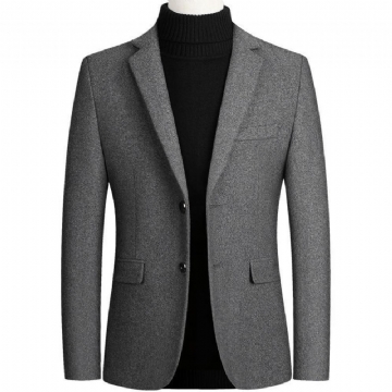 Syksyn Talven Villatakki Miesten Business Casual Yksivärinen Villainen Pukutakki