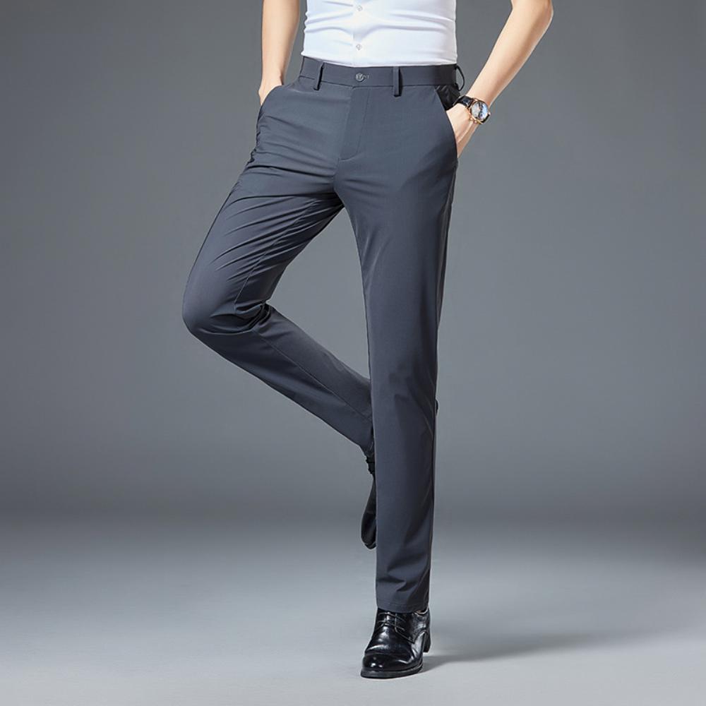 Ohuet Miesten Slim Fit Housut Business Casual Kevään Syksyn Laadukkaat Joustavat Nailoniset Suorapukuhousut