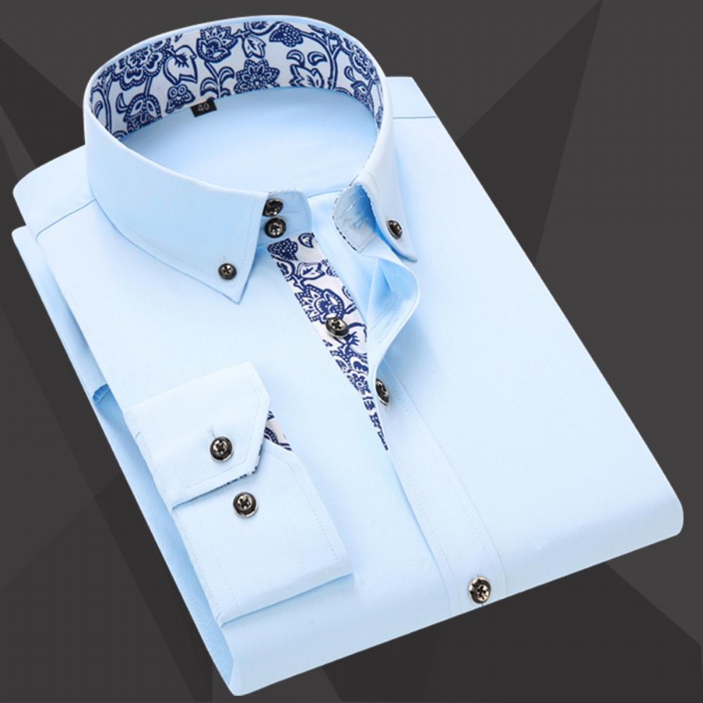 2023 Slim Miesten Pitkähihaiset Paidat Nuorille Keski-ikäisille Business Casual Sinivalkoinen Posliini