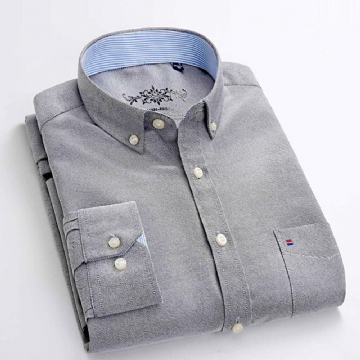 Syksyiset Miesten Paidat Nuorten Business Casual Yksiväriset Oxford Spinning Pitkät Niitit Puuvilla Pitkähihaiset