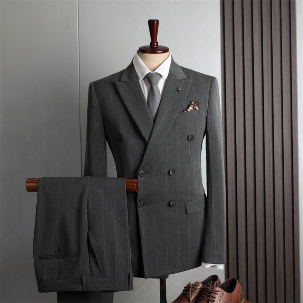 Kaksirivinen Puku Miesten Kolmiosainen Ohut Groomsmen Business Casual Häät Brittiläinen Miehille
